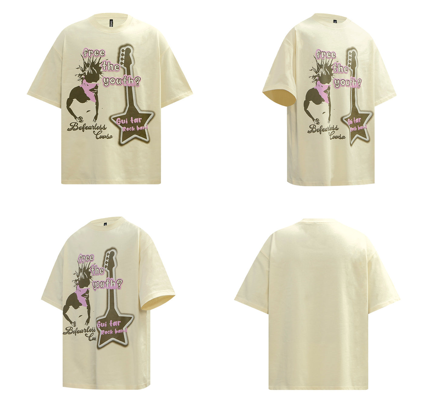 Rock Guitar Print Oversize Short Sleeve T-Shirt WN26350