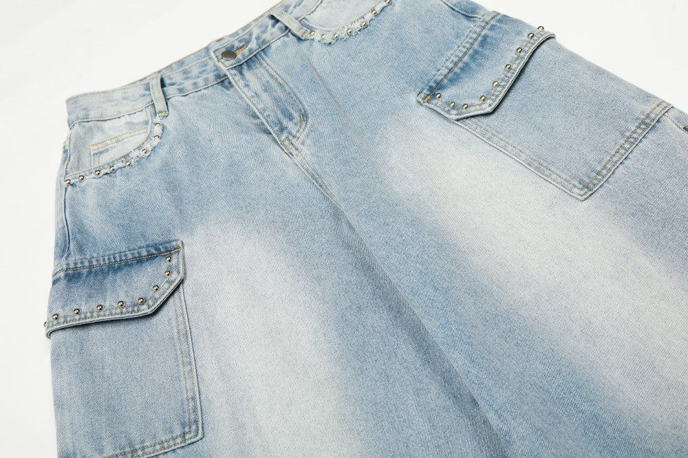 Rhinestone Studded High-Waist Wide Leg Denim Jeans WN27911