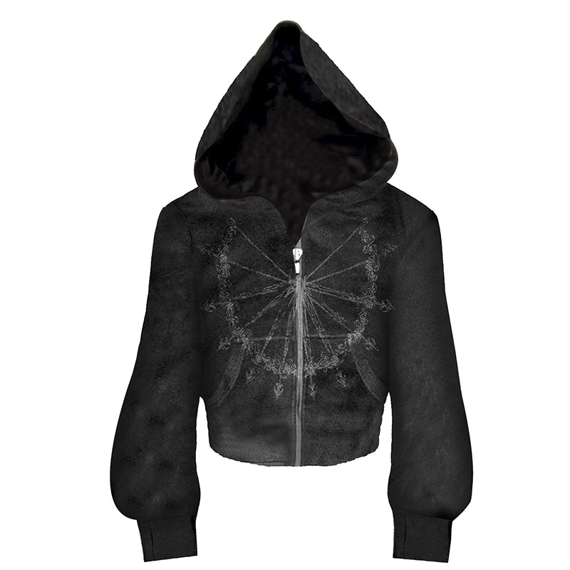 Velour Graphic Design Zipper Hoodie WN15862