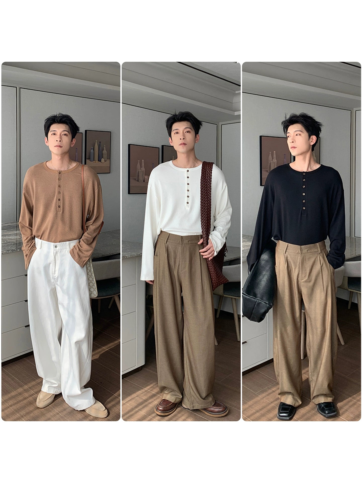 Wrinkle-Free Henry Neck Long Sleeve T-Shirt WN20476