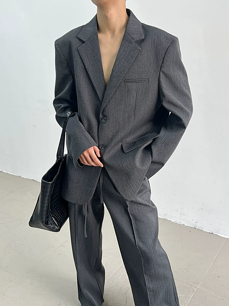 Striped Tailored Jacket & Tie-Waist Wide-Leg Trousers Setup WN11666