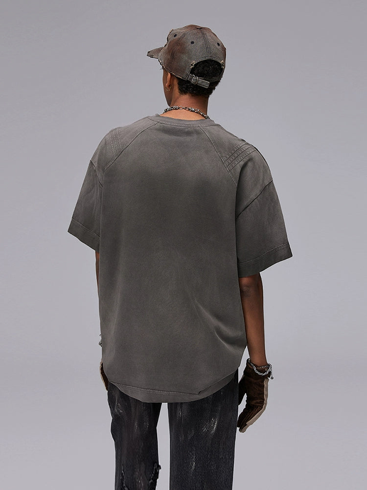 Washed Patchwork Design Short Sleeve T-Shirt WN17802