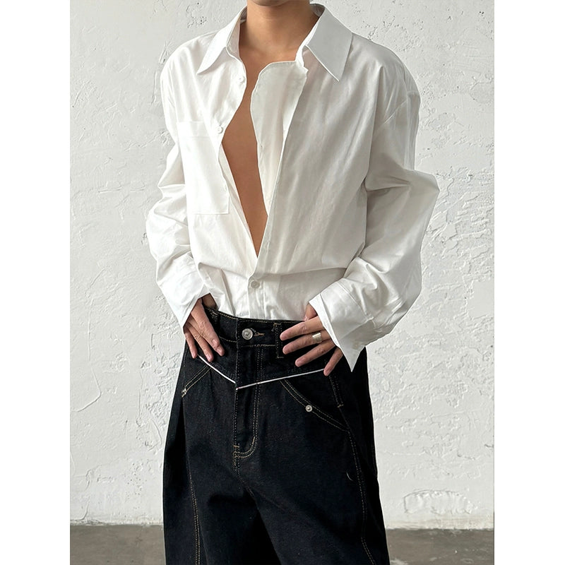 Minimalist Design Double Placket Layered Button Long Sleeve Shirt WN20006