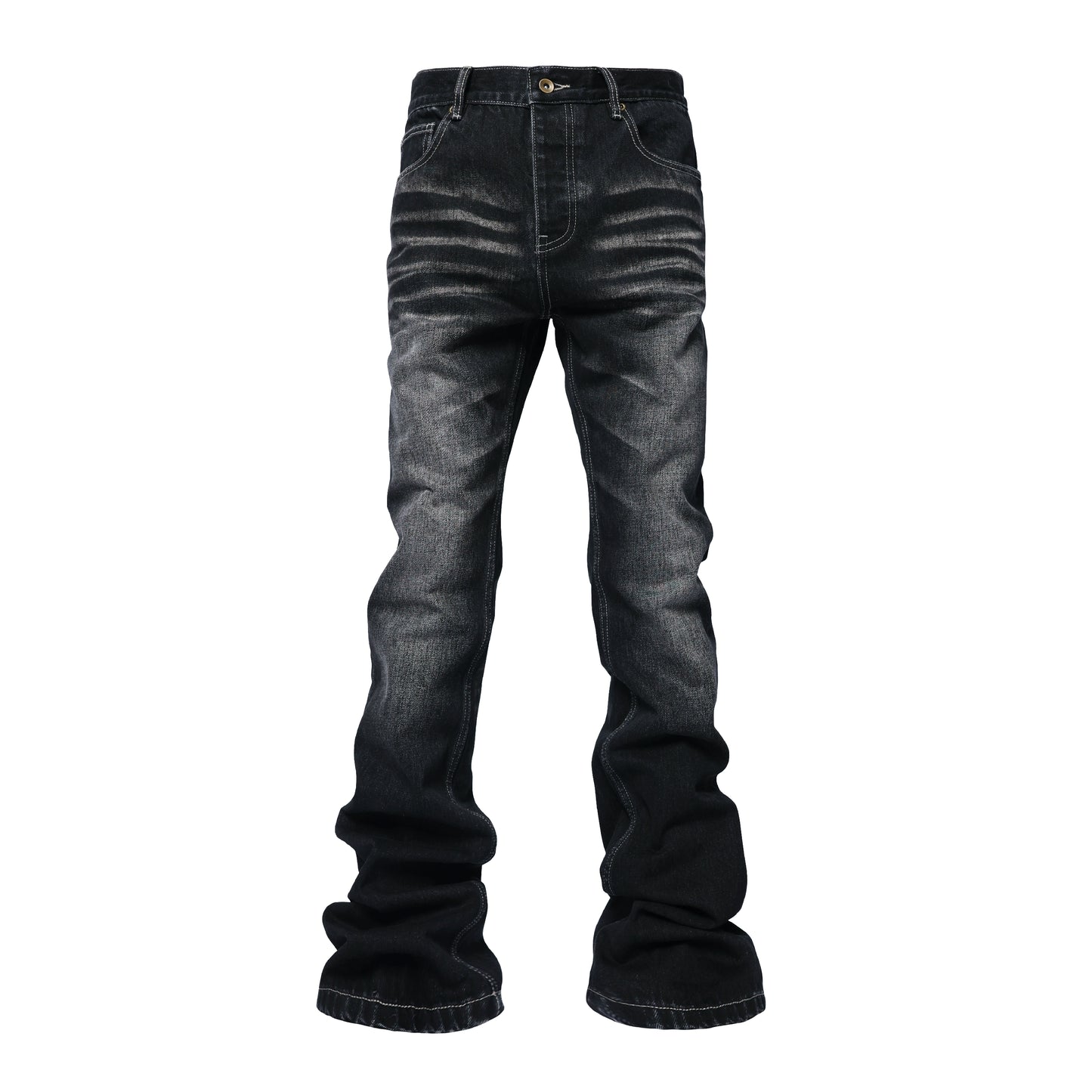 Wrinkle Contrast Stitch Wash Flare Denim Jeans WN17232