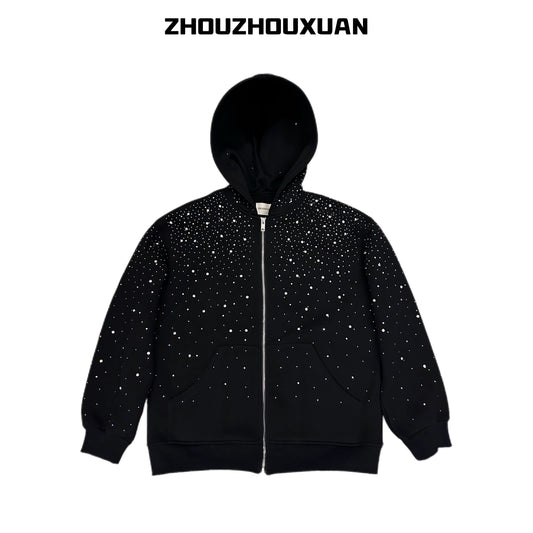 Rhinestone Star Heavyweight Zipper Hoodie WN20721