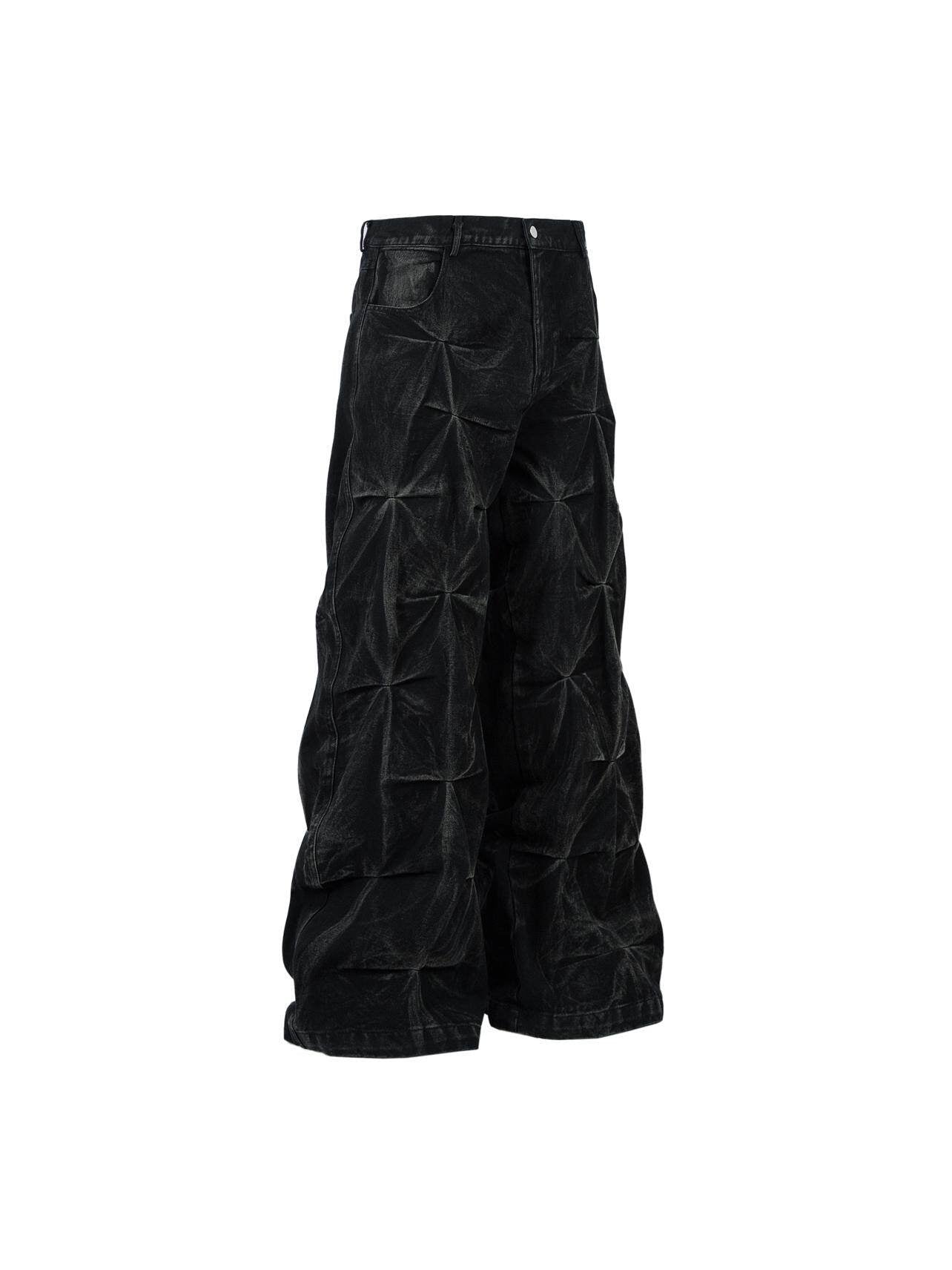 Tie-Dye Pleats Damage Wide Leg Denim Jeans WN24450