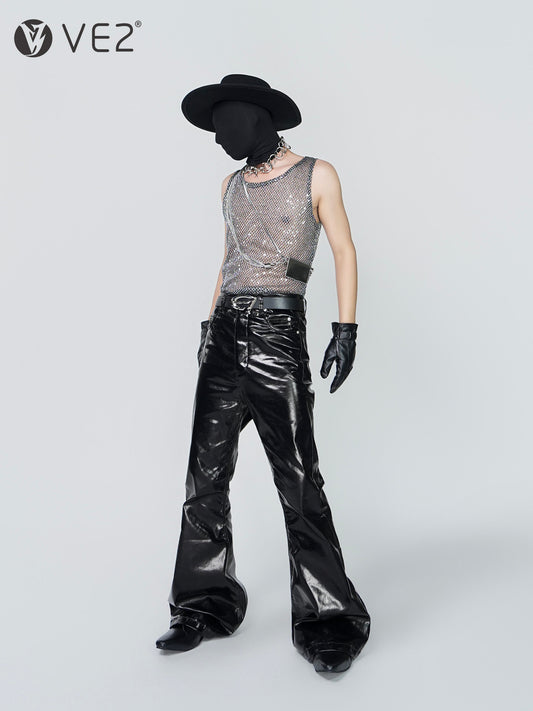 Rhinestone Mesh Sleeveless T-Shirt WN24316