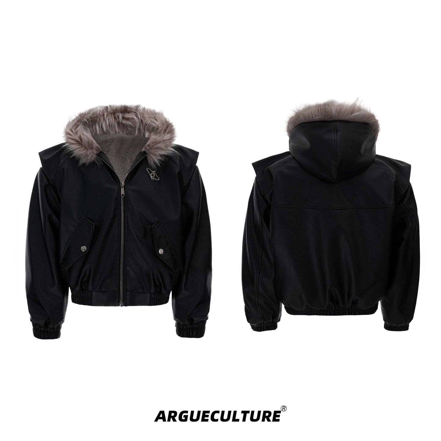 Fur Collar Reversible Hooded PU Leather Puffer Jacket WN14907