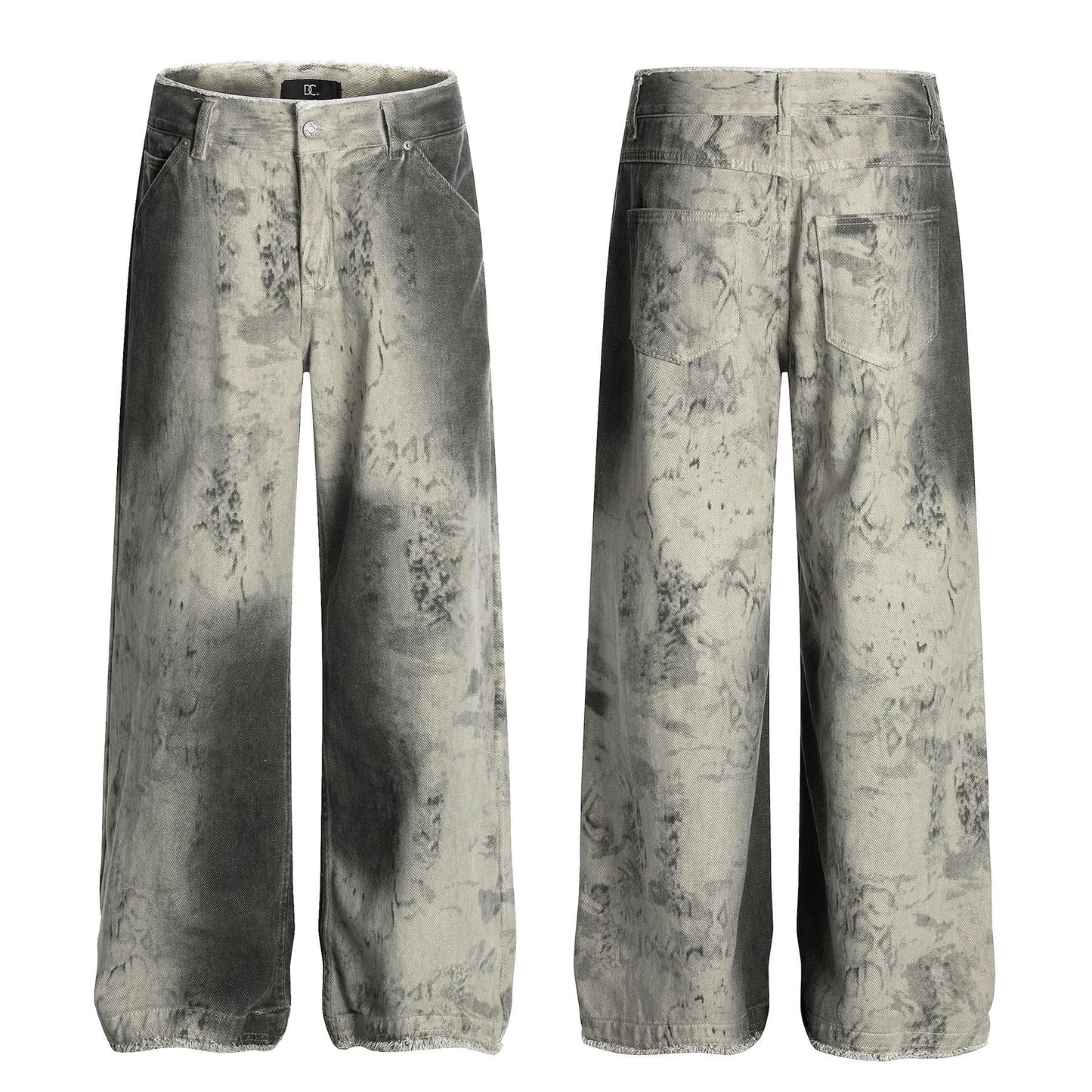 Washed Graphic Design Wide-Leg Straight Denim Jeans WN16807