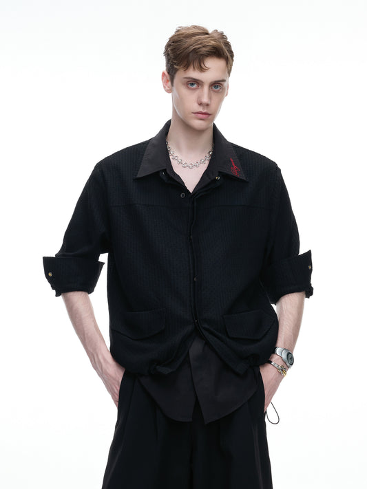 Fake Layered Embroidery Breathable Pocket Long Sleeve Shirt WN27033