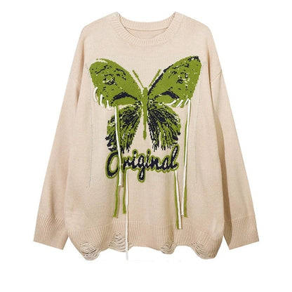 Butterfly Jacquard Long Sleeve Knit Sweater WN5454