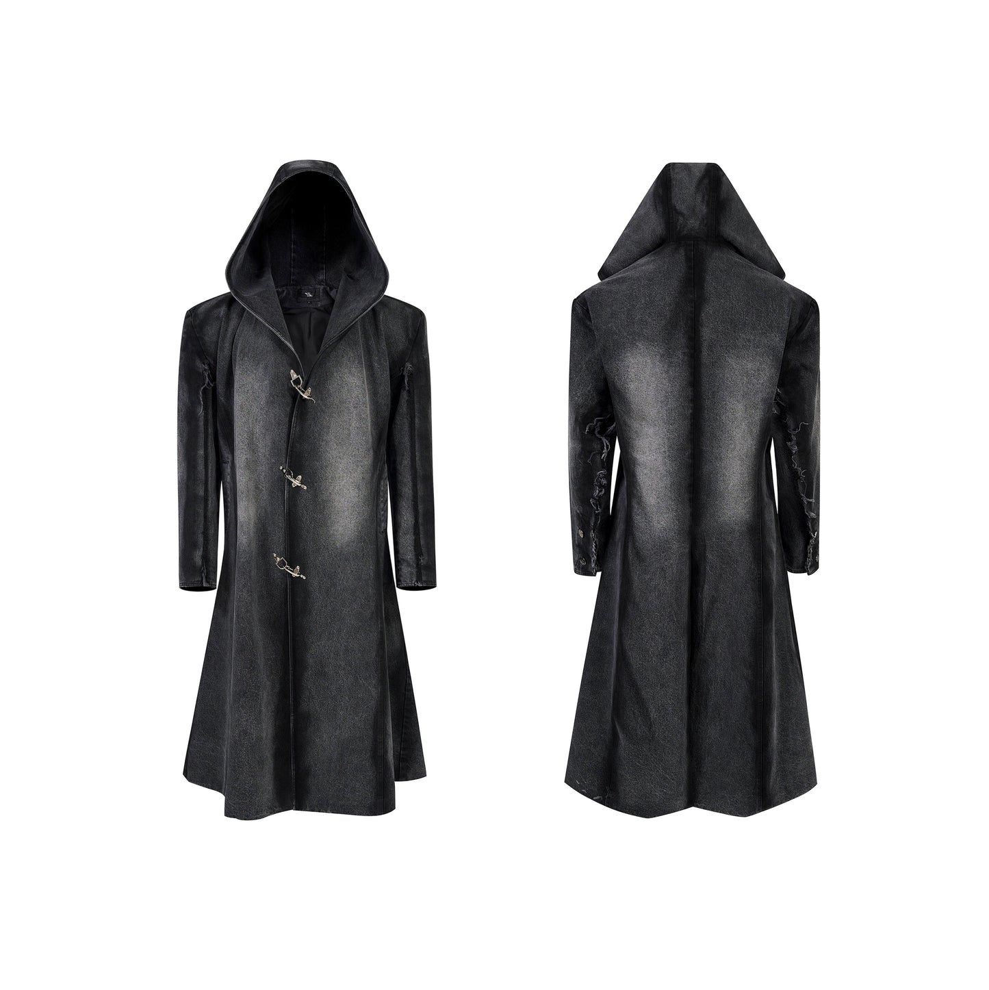 Hooded Shoulder-Pad Denim Long Trench Coat WN21780