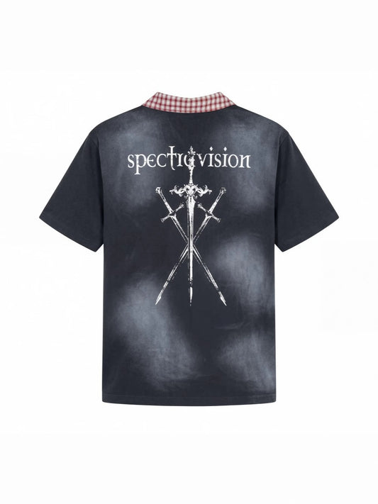 Gothic Gradient Half-Zip Plaid Collar Polo Shirt WN27877