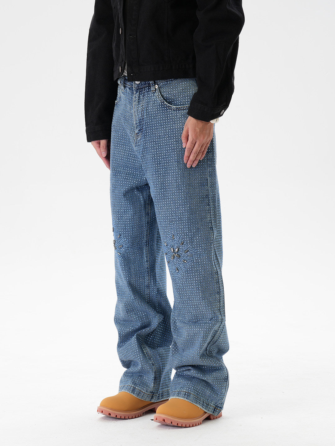 Rhinestone Straight Denim Jeans WN24338