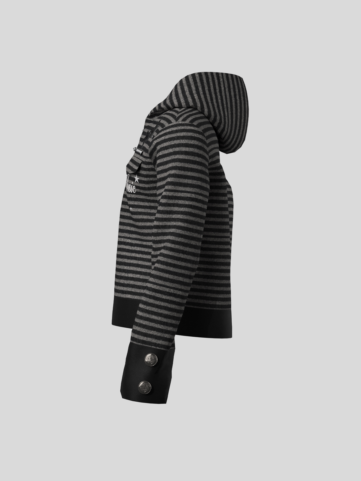 Stripe PU Leather Patchwork Zipper Hoodie WN27115