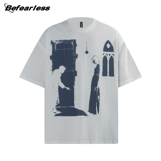Letter Figure Graphic Oversize Short Sleeve T-Shirt WN26357