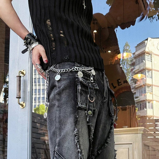 WN25096 Yang Yifan waist chain 2025 new men's punk hip-hop trend trouser chain chain decorative belt hanging chain accessories WN25096