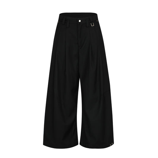 Metal Buckle Pleats Wide Leg Pants WN25953