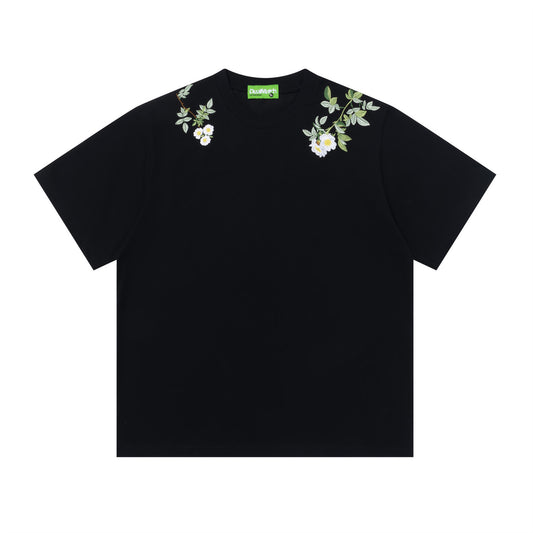 Floral Letter Embroidery Oversize Short Sleeve T-Shirt WN26880