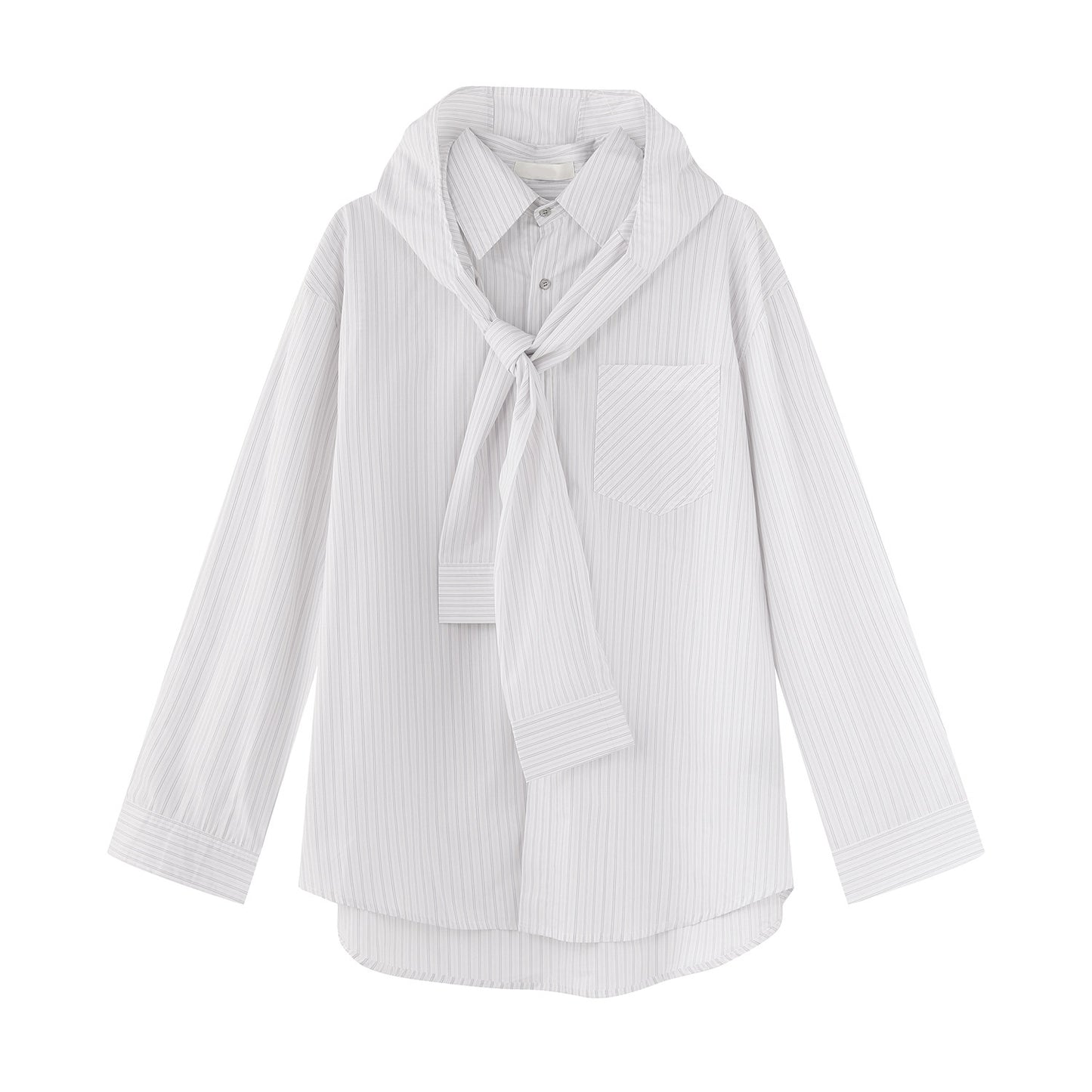 Stripe Detachable Tie Design Long Sleeve Shirt WN24902