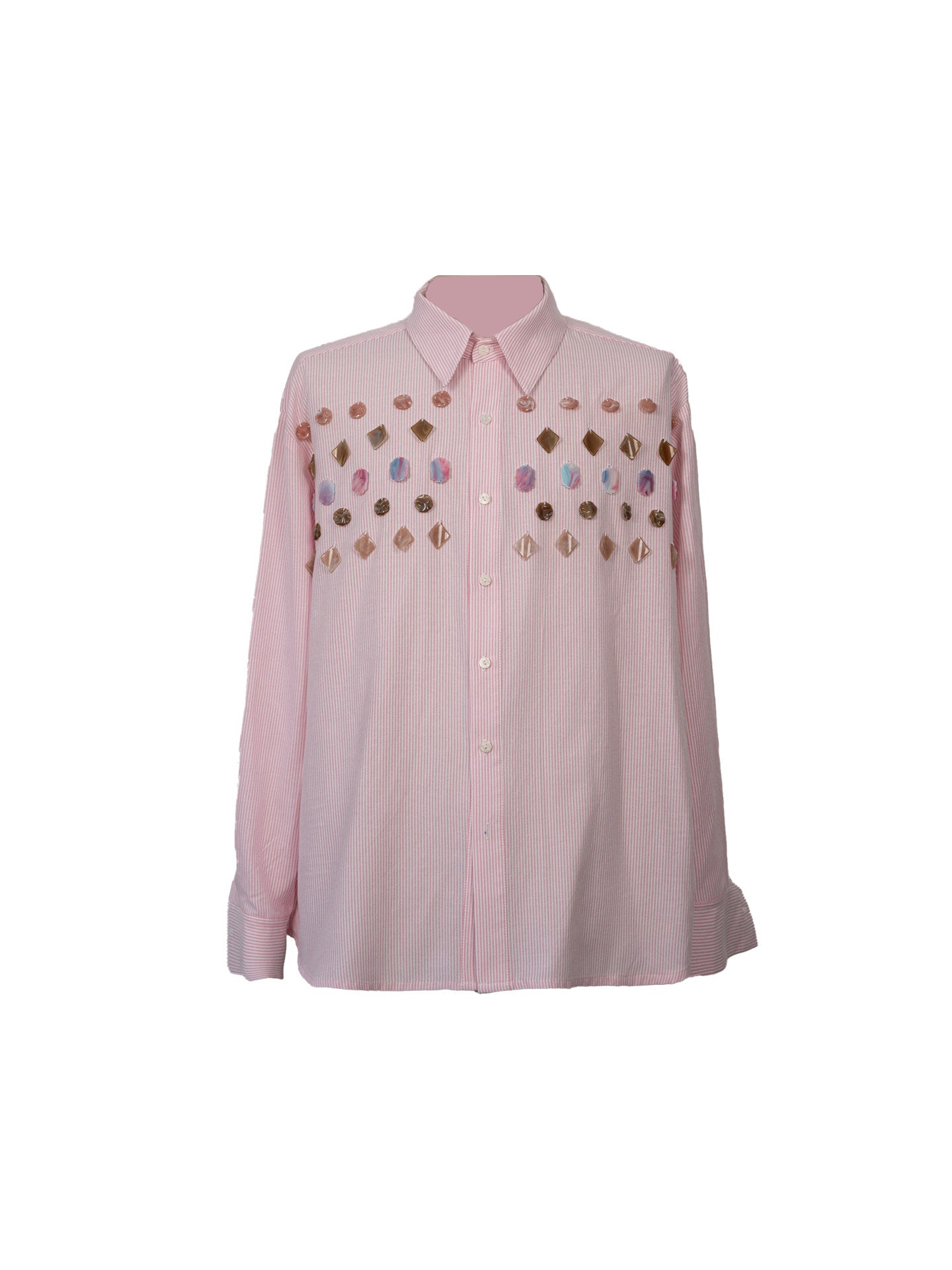 Stripe Gem Embroidery Design Long Sleeve Shirt WN23625
