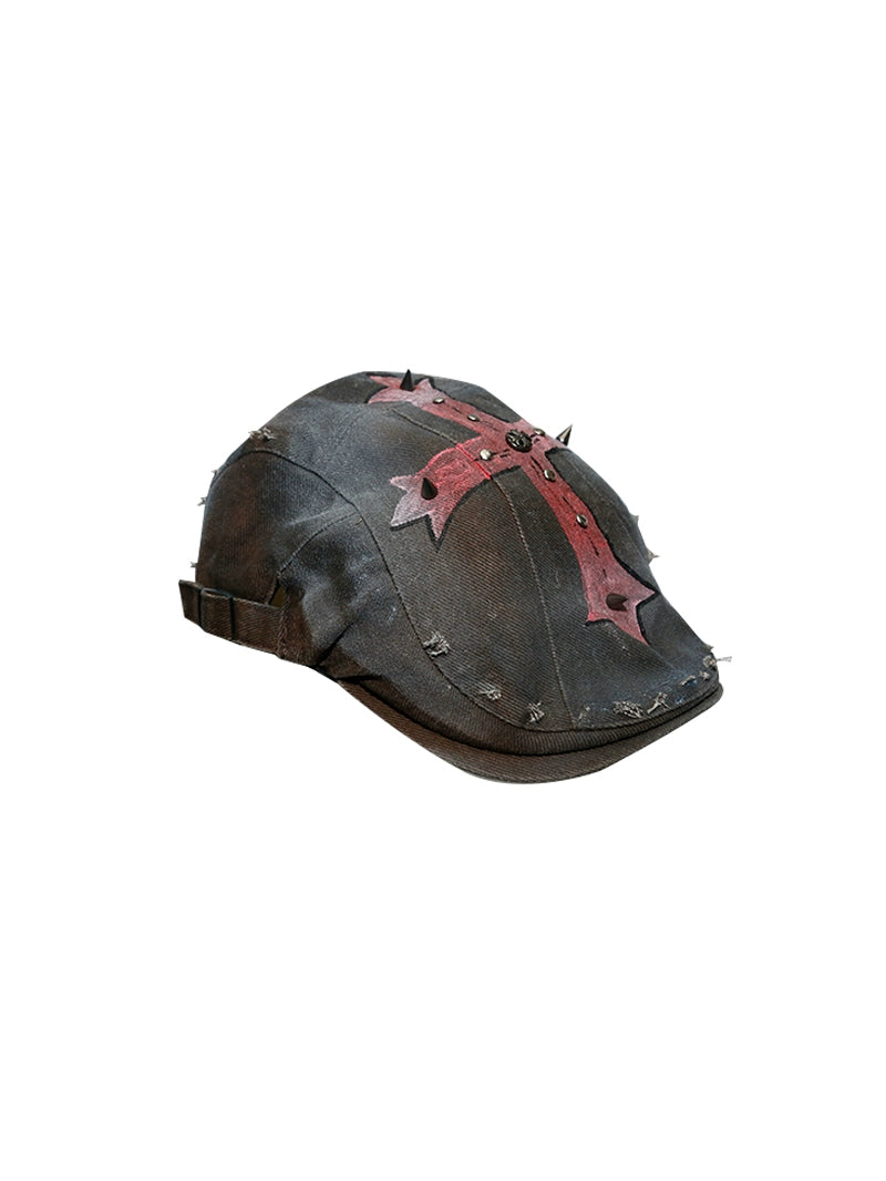 Cross Rivet Tie-Dye Damage Beret Hat WN21115