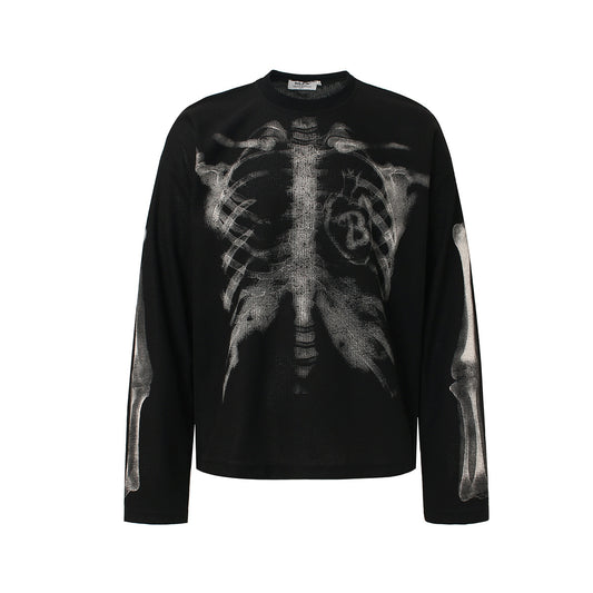 Skeleton Print Waffle Long Sleeve T-Shirt WN25476
