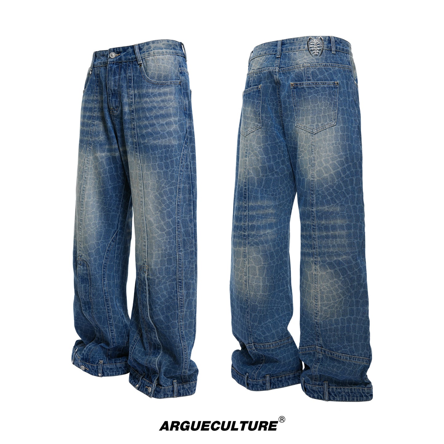 Cracked Texture Washed Slit Straight Denim Jeans WN23314