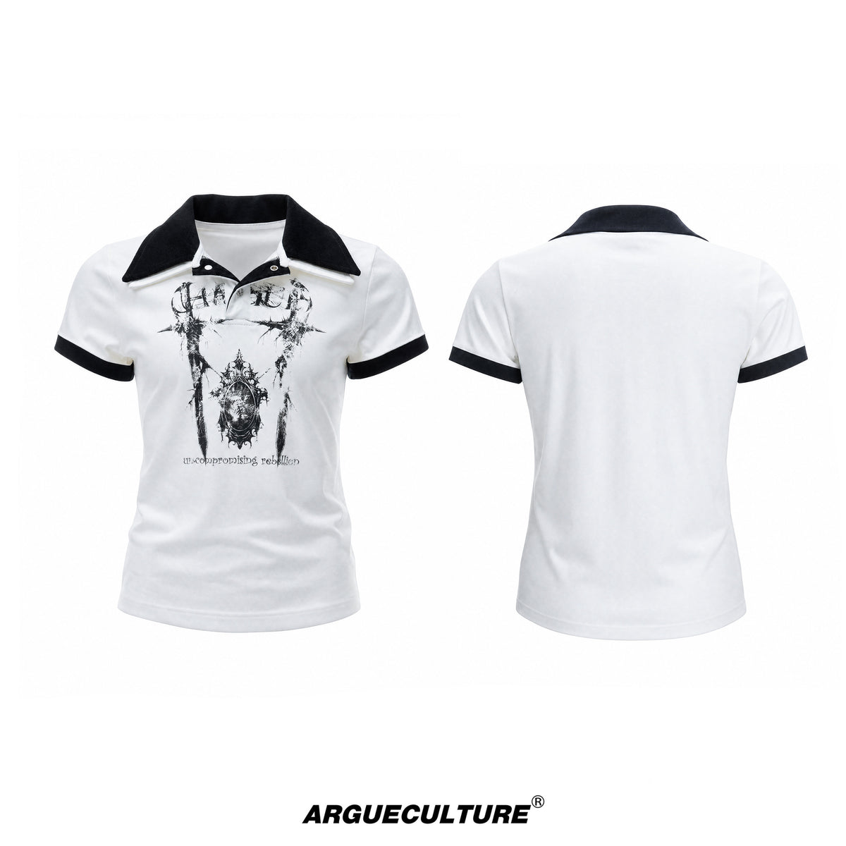 Contrast Print Double-Collar Heavyweight Short Sleeve Polo Shirt WN27034