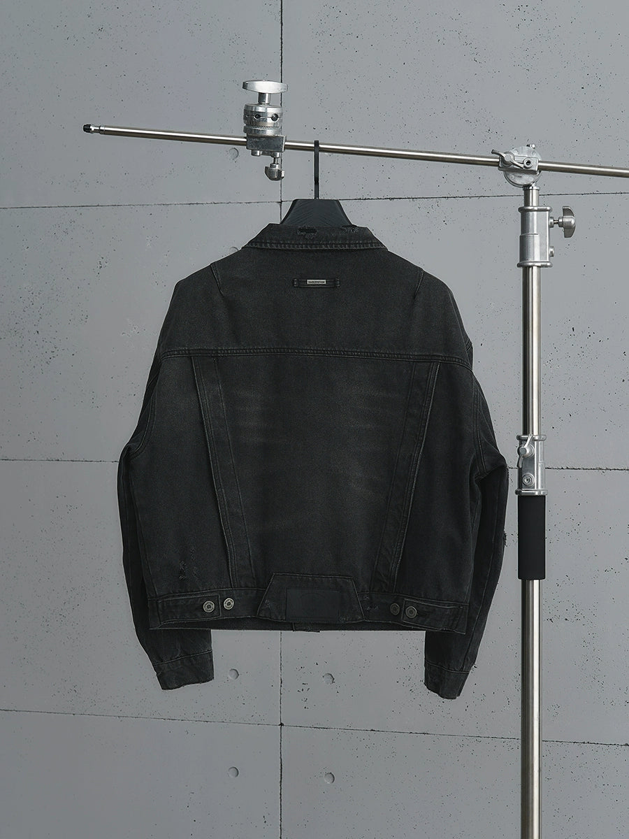 Plaid Lining Washed Denim Jacket WN17652