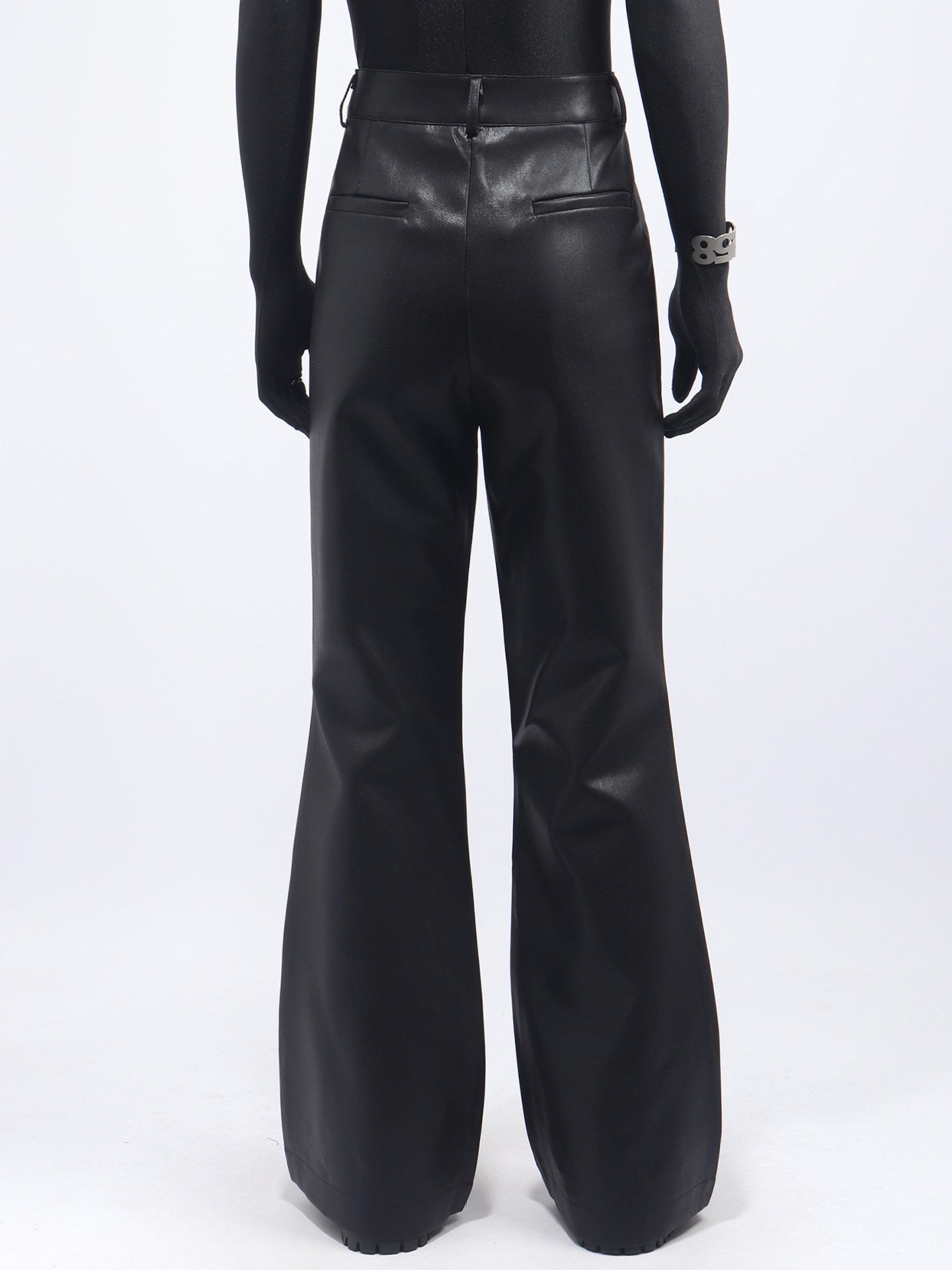 PU Leather Chain Studs Decor Flare Pants WN23727