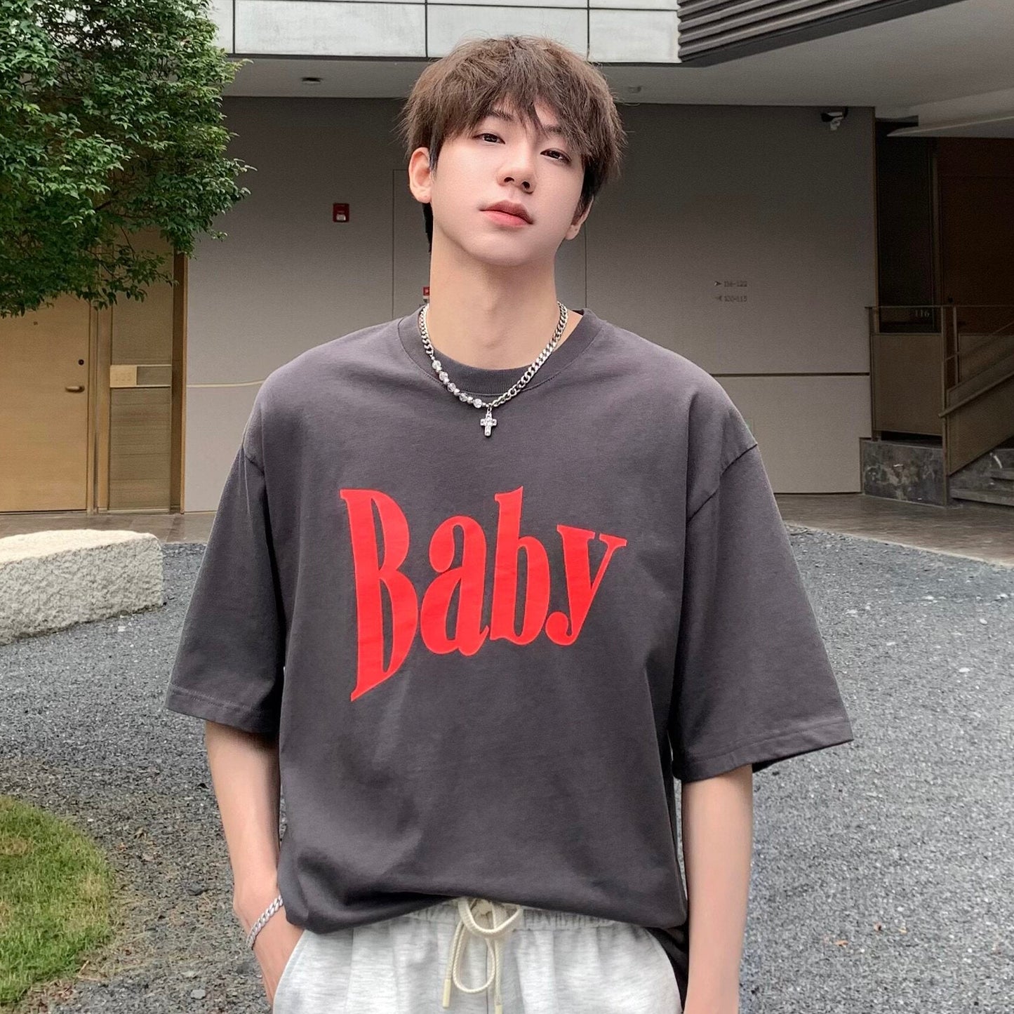 Heavyweight Letter Print Oversize Short Sleeve T-Shirt WN25277