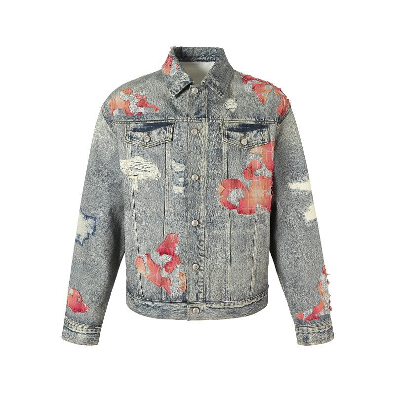 Floral Print Damage Denim Jacket WN23200