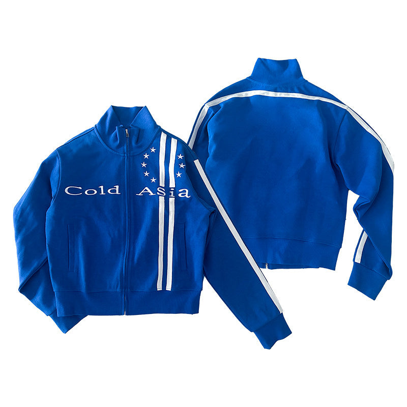 Stand Neck Stripe Logo Print Jacket WN27174