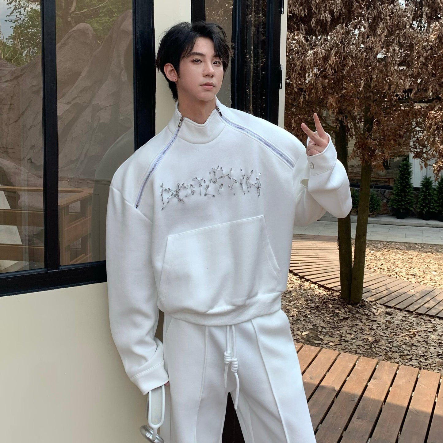 Embroidery Sweatshirt & Wide Leg Sweatpants Setup WN25283