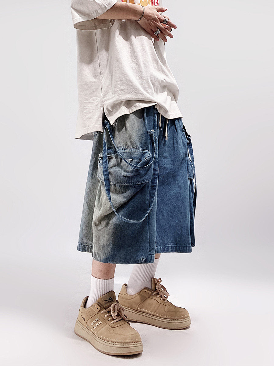 Wide-Leg Straight Cargo Denim Half Jeans WN23983