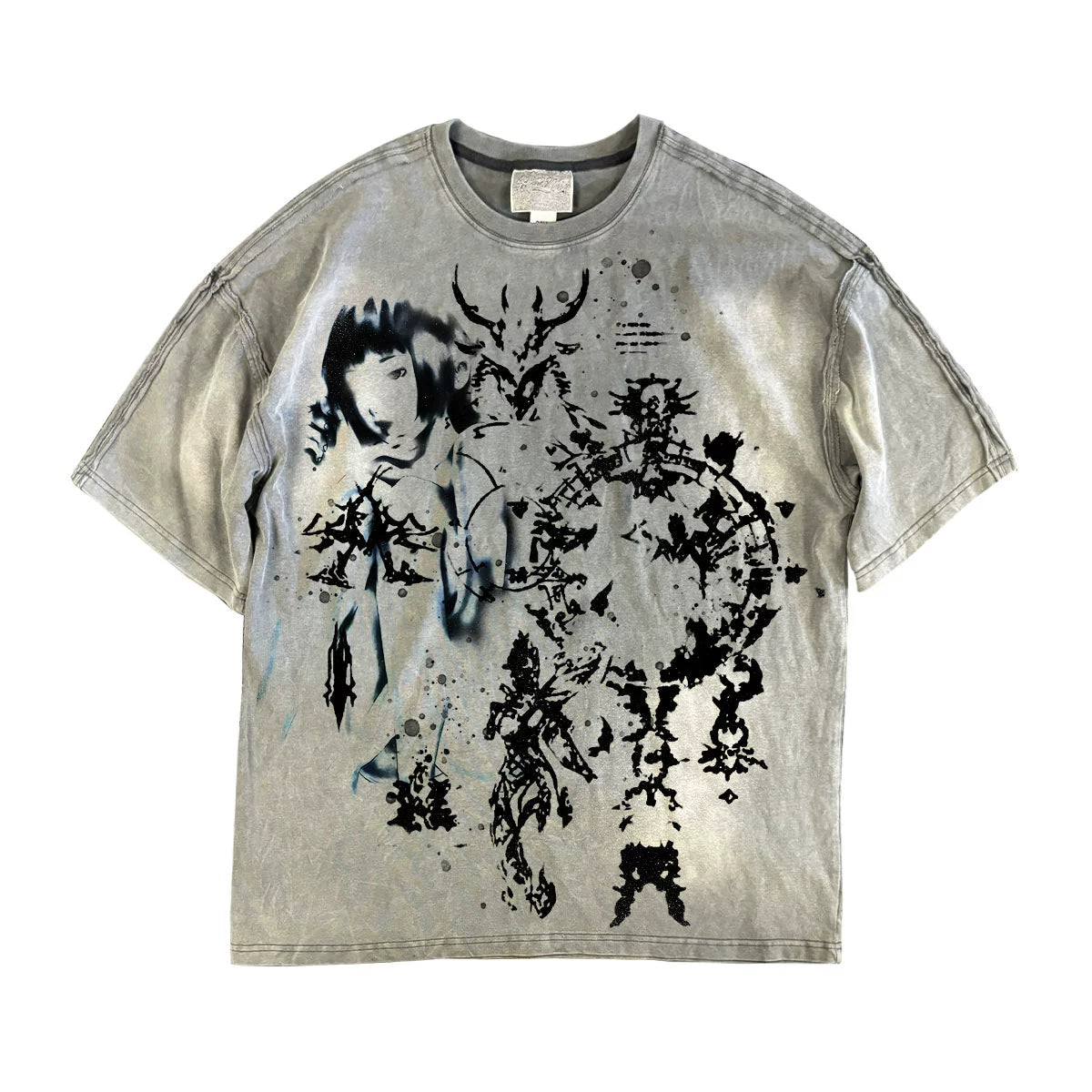 Graphic Art Print Washed Short Sleeve T-Shirt WN16869