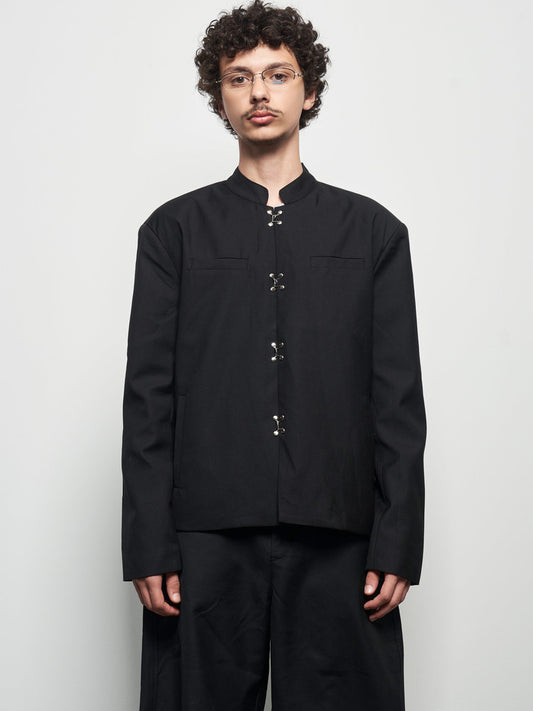 Chinese Style Frog Button Standing-Collar Long Sleeve Shirt WN22931