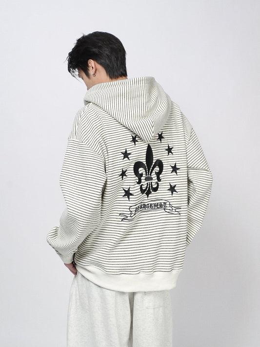 Stripe Embroidery Oversize Zipper Hoodie WN24421