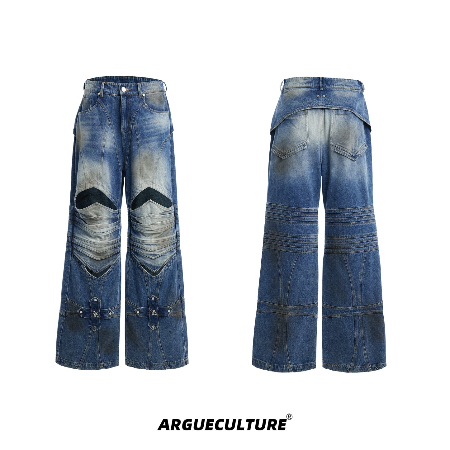 Armor Cross Hollow Out Wide Leg Denim Jeans WN14947