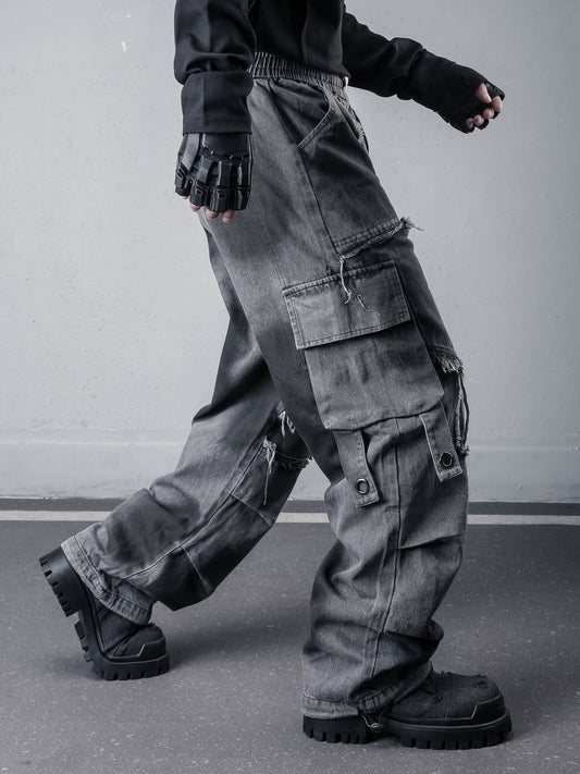 Tactical Mix Graphic Tie-Dye Wide Leg Denim Jeans WN22476