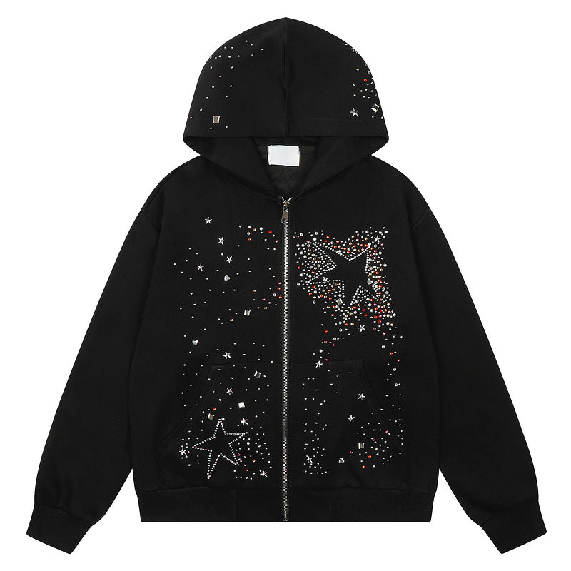 Star Rhinestone Zipper Hoodie WN23568