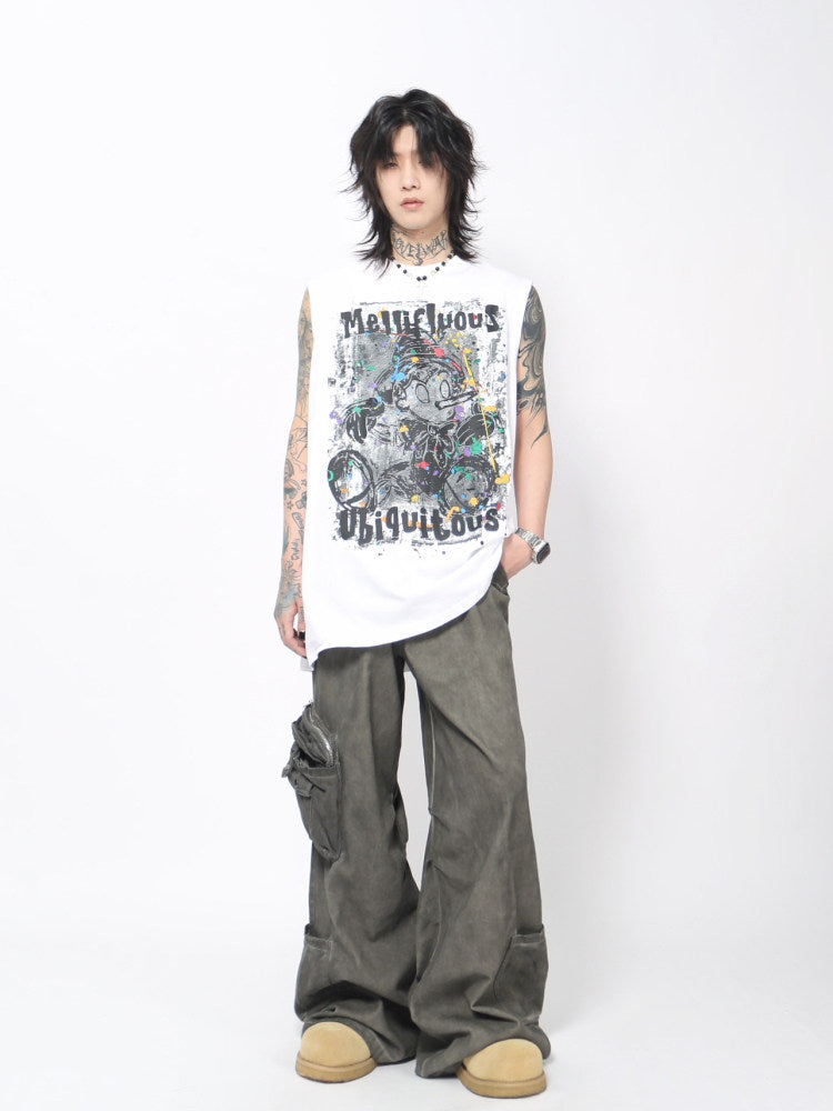 Graffiti Cartoon Graphic Print Oversize Sleeveless T-Shirt WN24435