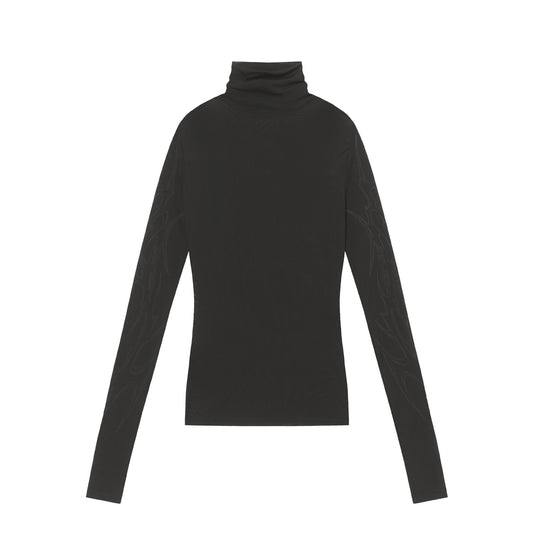 High-Neck Mesh Graphic Print Long Sleeve T-Shirt WN25627