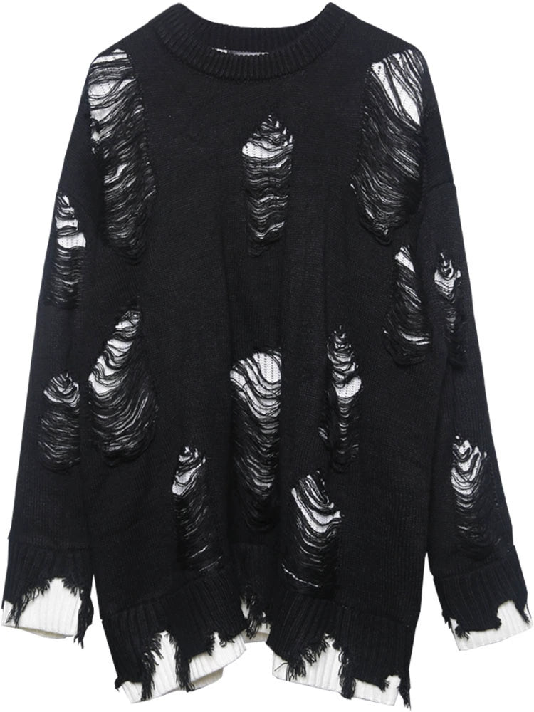 Damage Cutout Fake Layered Oversize Knit Sweater WN22309