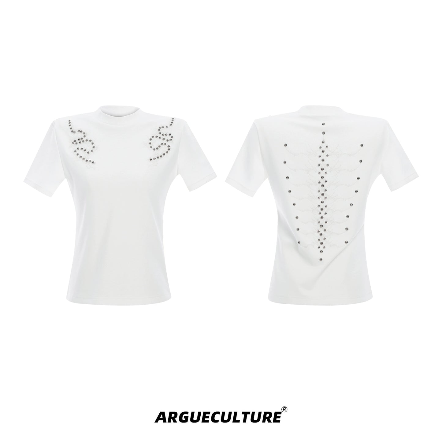 Metal Studs Spine Short Sleeve T-Shirt WN16345