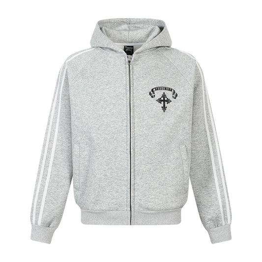Stripe Cross Print Zipper Hoodie WN25496