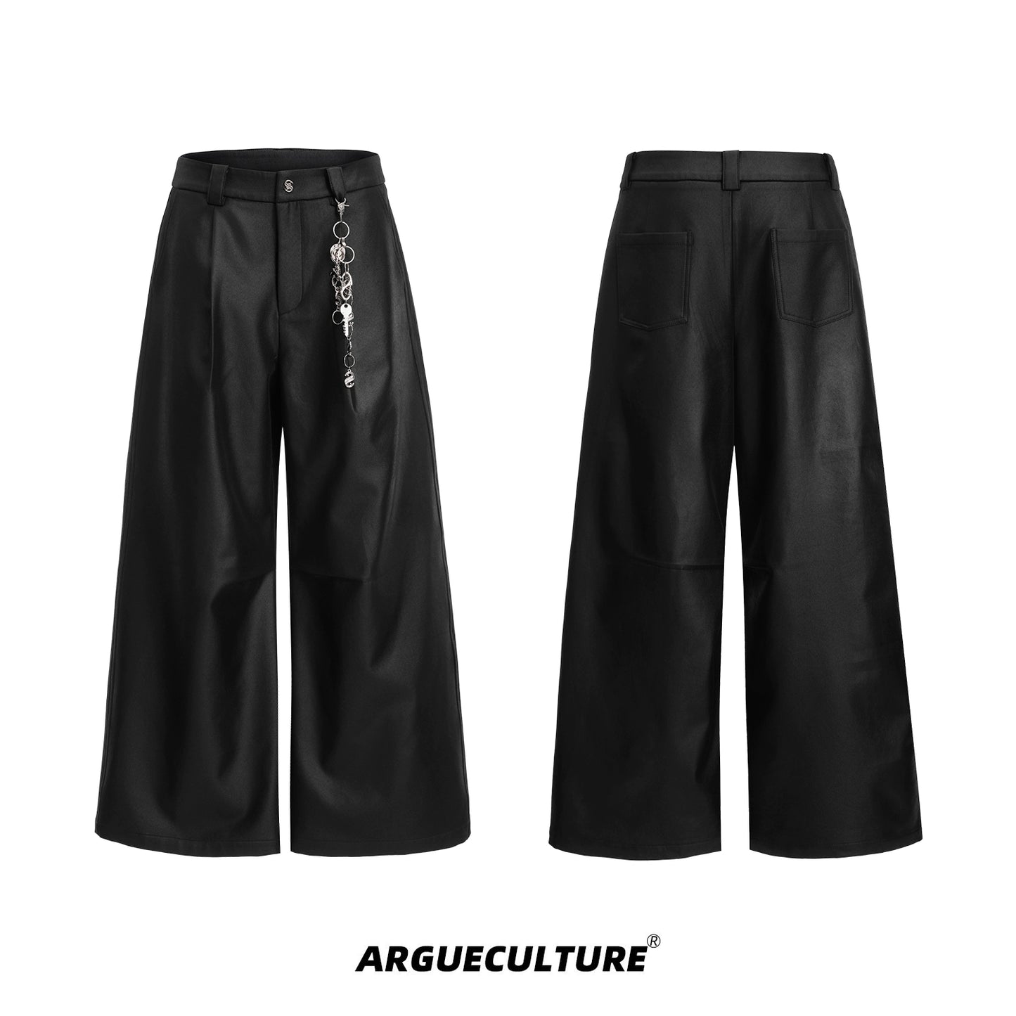 Coated Paint Metal Detail Wide-Leg Straight Trousers WN16317