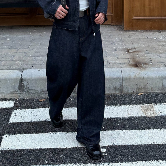 Contrast Stitch Denim Jacket & Wide Leg Denim Jeans Setup WN24924