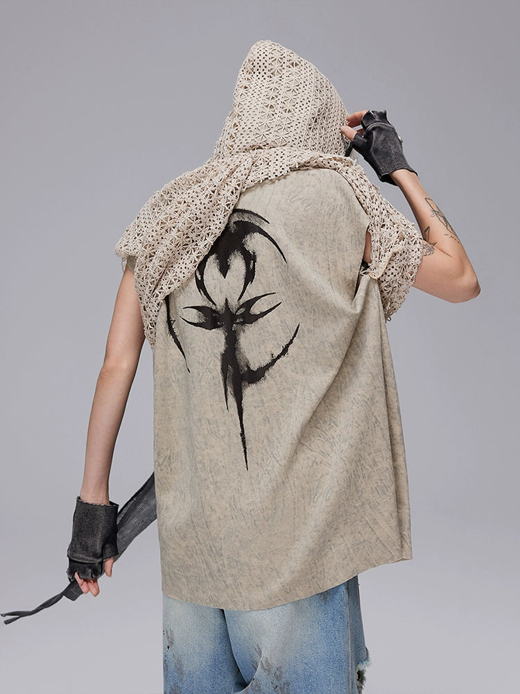 Double Layer Washed Look Hooded Sleeveless T-Shirt WN17837